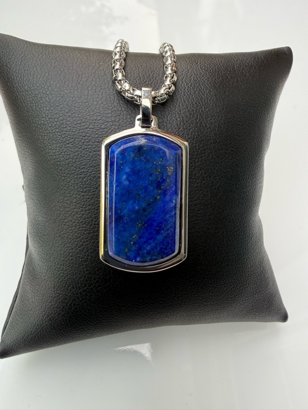 Lapis Lazuli Dog Tag Pendant in Silver Tone